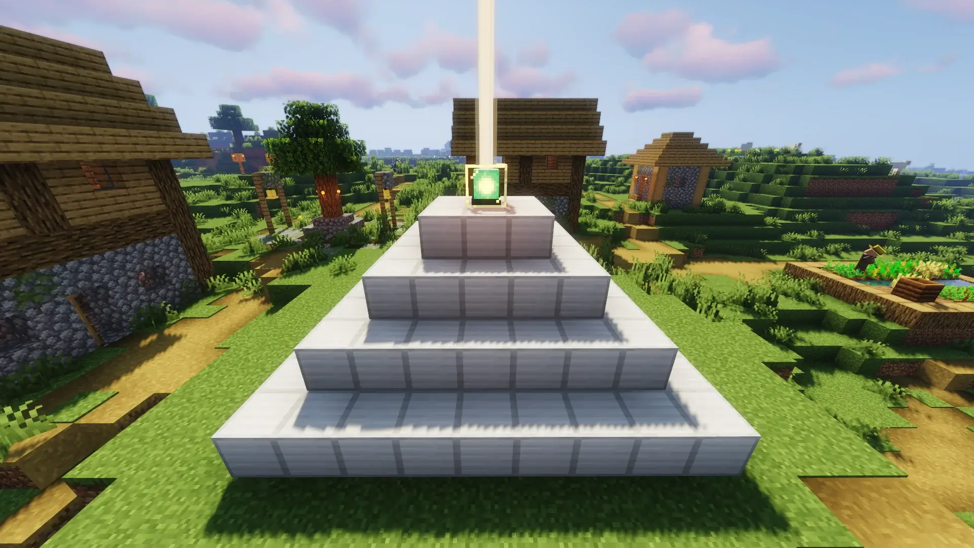 Minecraft beacon pyramid showing layers, block counts, and active beacon effects