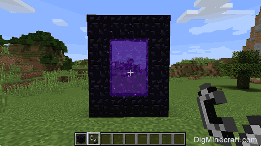 Minecraft Nether portal glowing purple in a dark environment